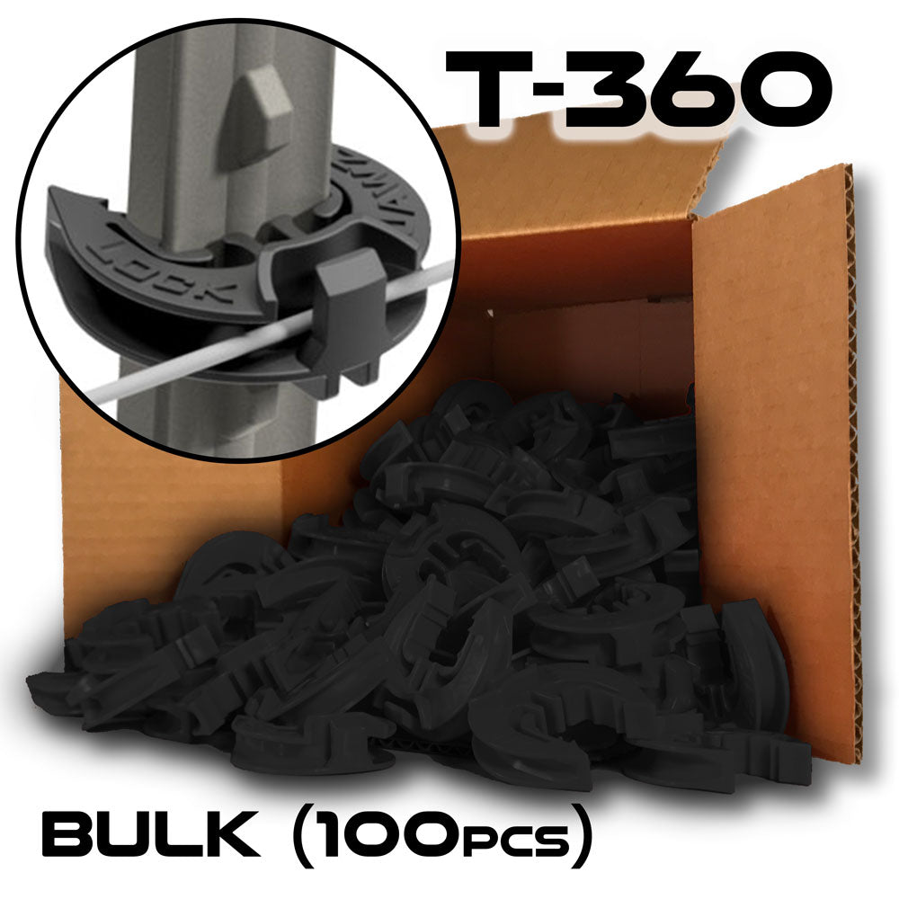 LockJawz T360 Electric Fence T Post Insulator in Black (BULK)