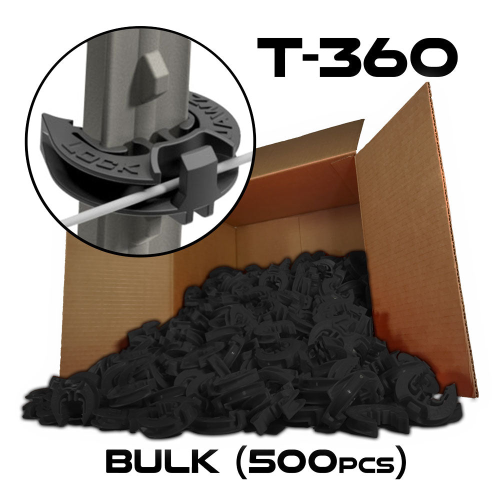 LockJawz T360 Electric Fence T Post Insulator in Black (BULK)