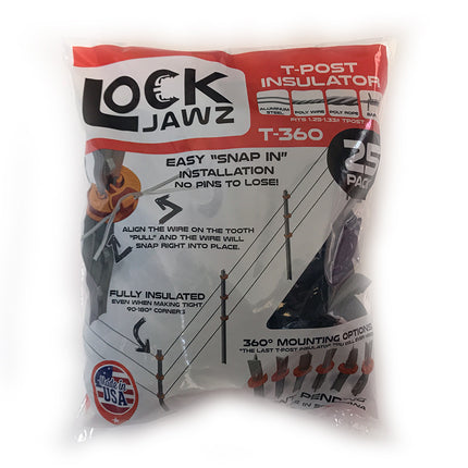 LockJawz (25/pk) Electric Fence T Post Insulators - Black (T-360)
