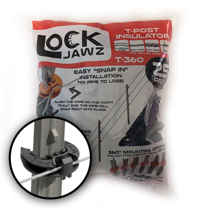 LockJawz (25/pk) Electric Fence T Post Insulators - Black (T-360)