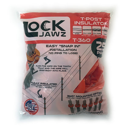LockJawz Electric Fence T Post Insulators - Orange (T-360)