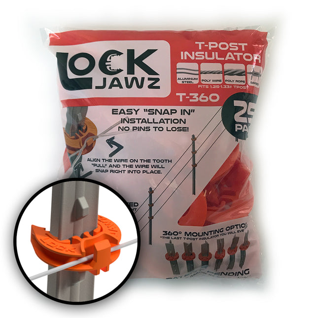 LockJawz Electric Fence T Post Insulators - Orange (T-360)
