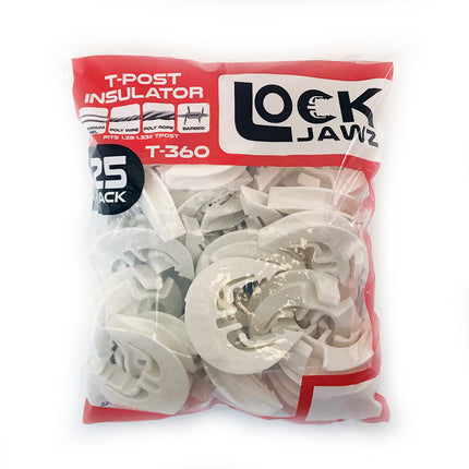 LockJawz (25/pk) Electric Fence T Post Insulators - White (T-360)