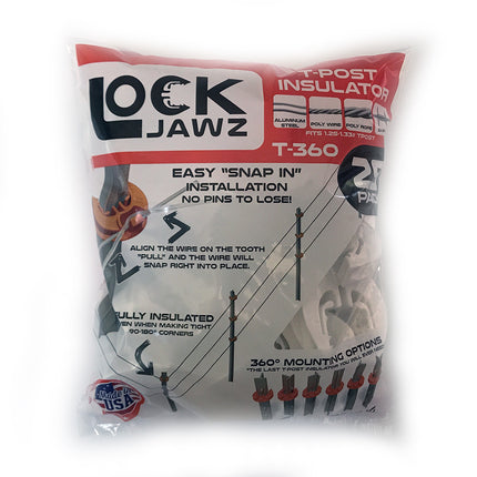 LockJawz (25/pk) Electric Fence T Post Insulators - White (T-360)