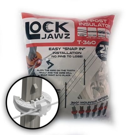 LockJawz (25/pk) Electric Fence T Post Insulators - White (T-360)