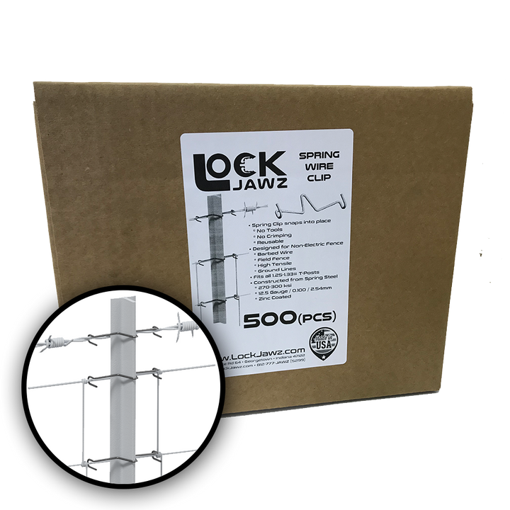 Spring Wire Clips for T-Posts | Barbed Wire & Livestock Panels | LockJawz